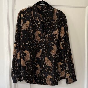 Rails Black and Tan Leopard Print Button-Up Blouse